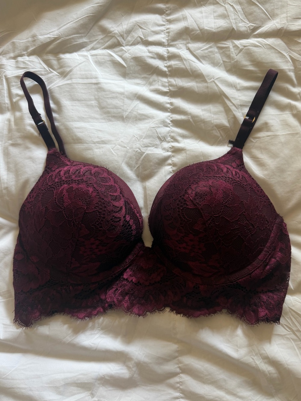 🆕 La SENZA Hello Sugar Wine Burgundy Lace Longline Push-up Plunge Bra